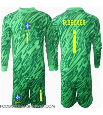 Brasilien Alisson Becker #1 Målmand Hjemmebanetrøje Børn Copa America 2024 Langærmet (+ Korte bukser)